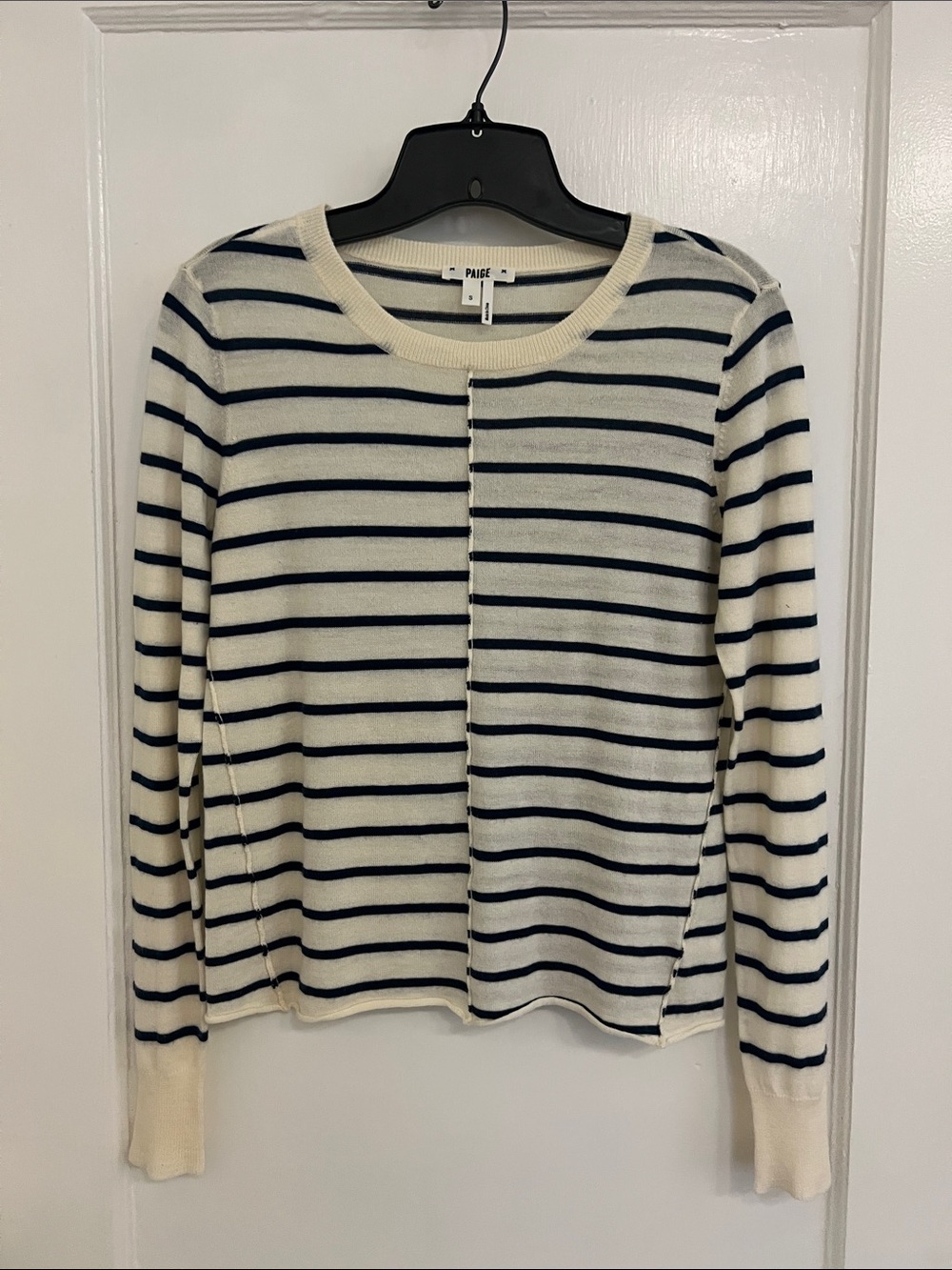 PAIGE Merino Wool Navy & Cream Striped Long Sleeve Tee